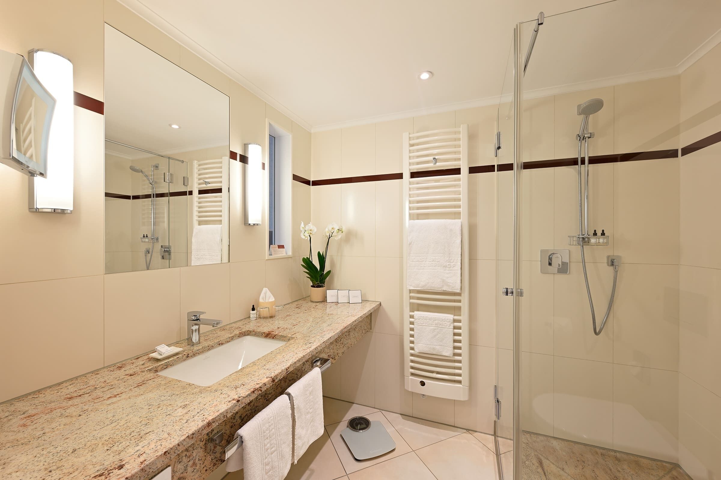 shower, eco-friendly toiletries, hair dryer, bathrobes