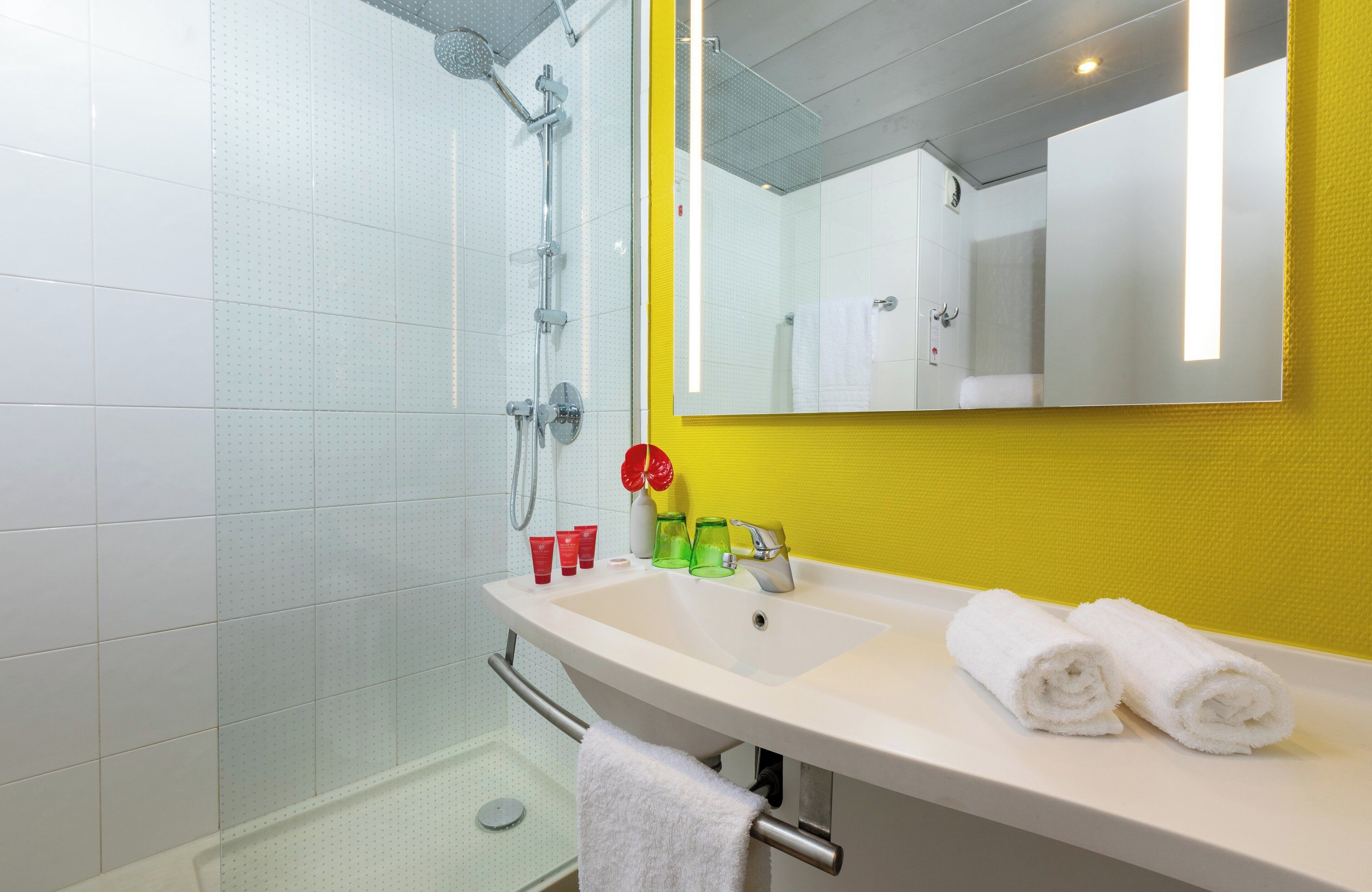 free toiletries, hair dryer, bidet, towels