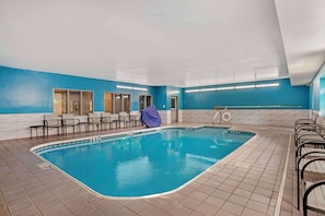Indoor pool, open 10:00 AM to 10:00 PM, sun loungers
