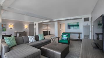 50-inch flat-screen TV with cable channels, TV, pay films