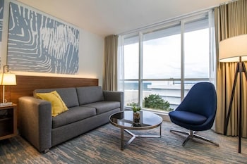 Hotel room view looking out at B Ocean Resort Fort Lauderdale Beach