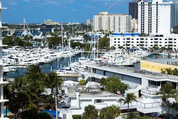 Hotel room view looking out at B Ocean Resort Fort Lauderdale Beach