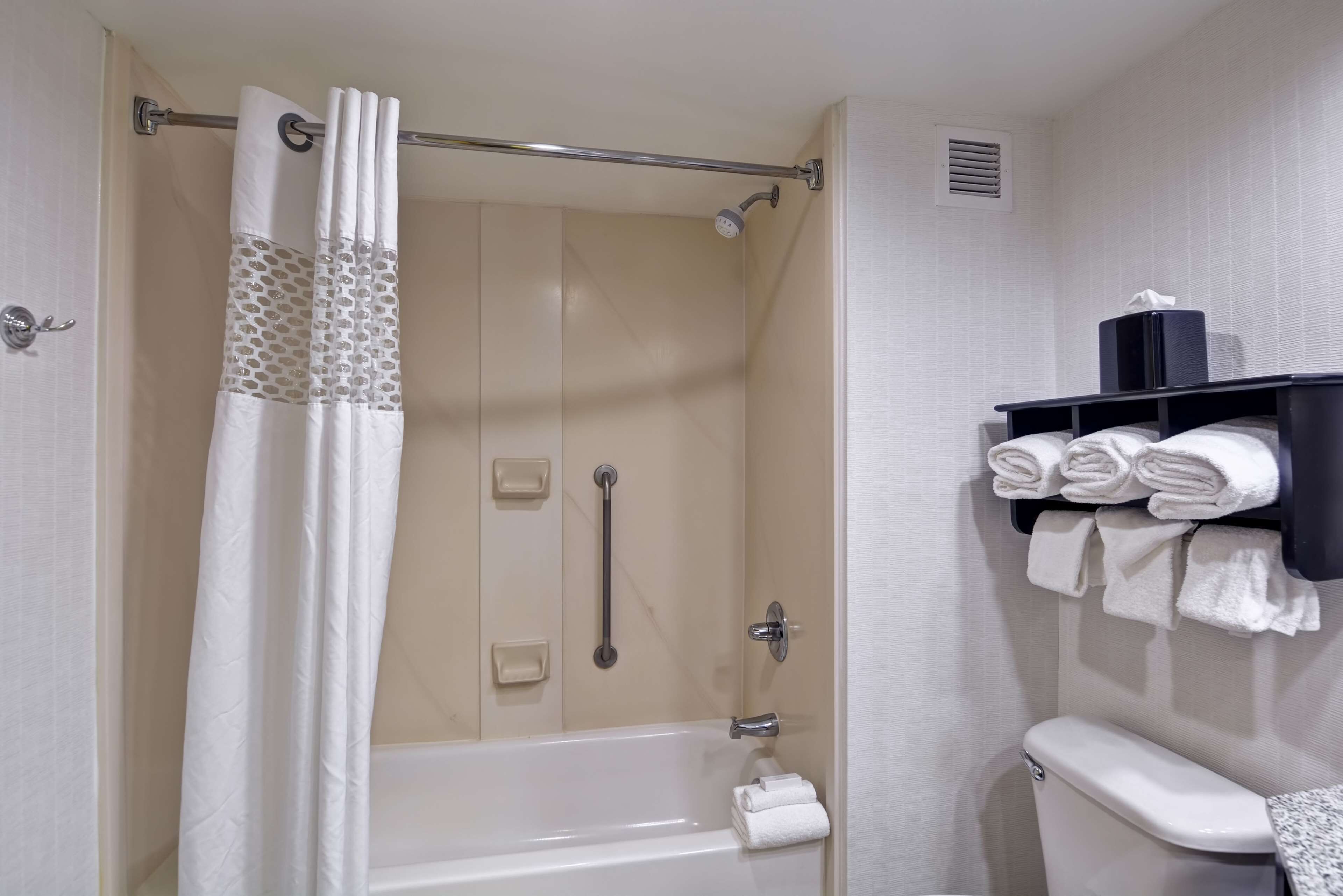 room, 1 queen bed, accessible, bay view (bathtub) | bathroom | combined shower/bathtub, hair dryer, towels, soap