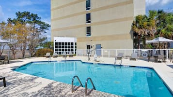 Outdoor pool, open 9:00 AM to 10:00 PM, sun loungers