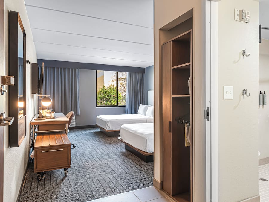 Room, 2 Queen Beds (Mobility/Hearing Access, Roll-In Shwr) | In-room safe, blackout curtains, iron/ironing board