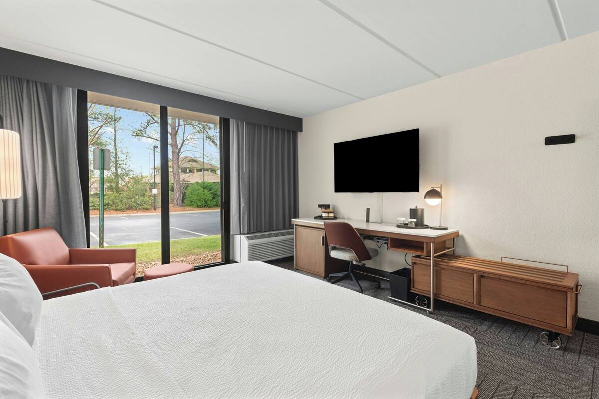 In-room safe, blackout drapes, iron/ironing board, cribs (free)