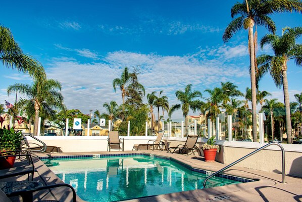 Outdoor pool, sun loungers