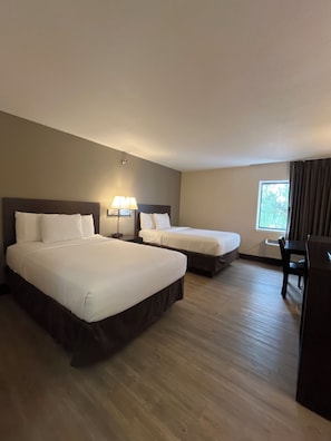 Standard Double Room, 2 Double Beds, Non Smoking | Premium bedding, desk, blackout drapes, iron/ironing board