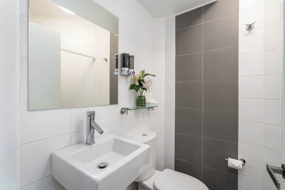 Een douche, gratis toiletartikelen, een haardroger, handdoeken