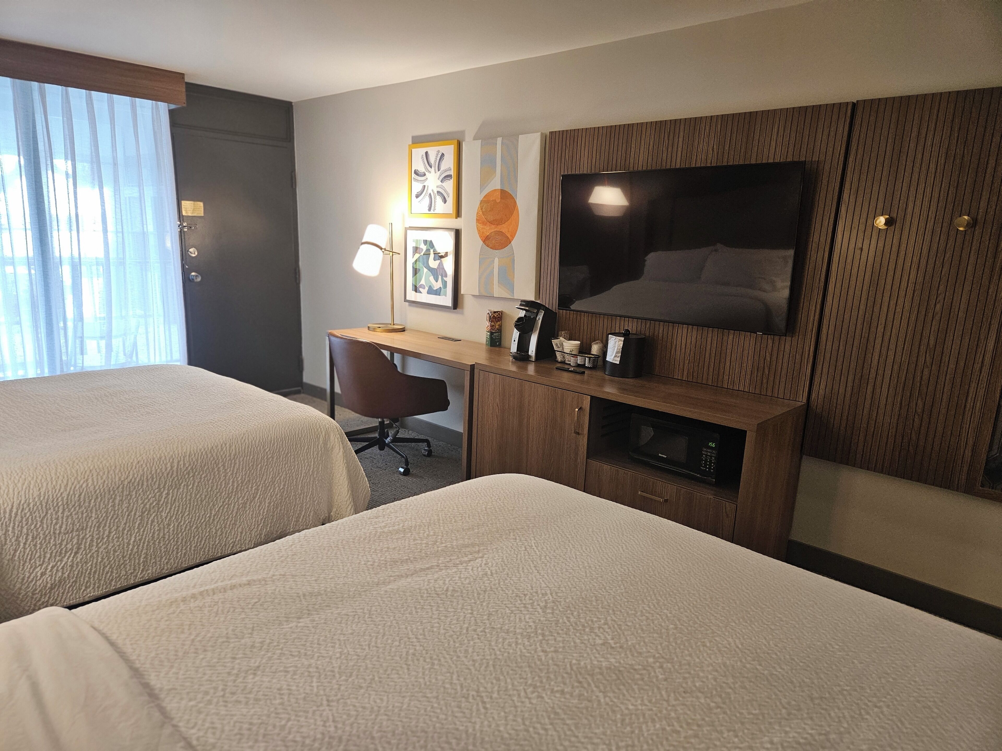 Standard Room, 2 Double Beds, Balcony, Pool View | Individually furnished, desk, blackout curtains, iron/ironing board
