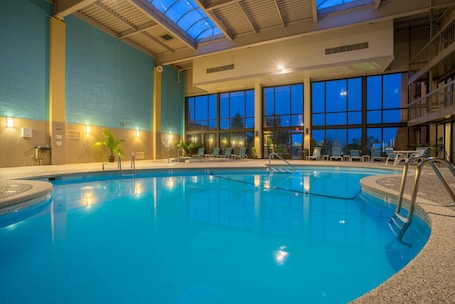 Indoor pool, outdoor pool, open 9:00 AM to 10:00 PM, pool loungers