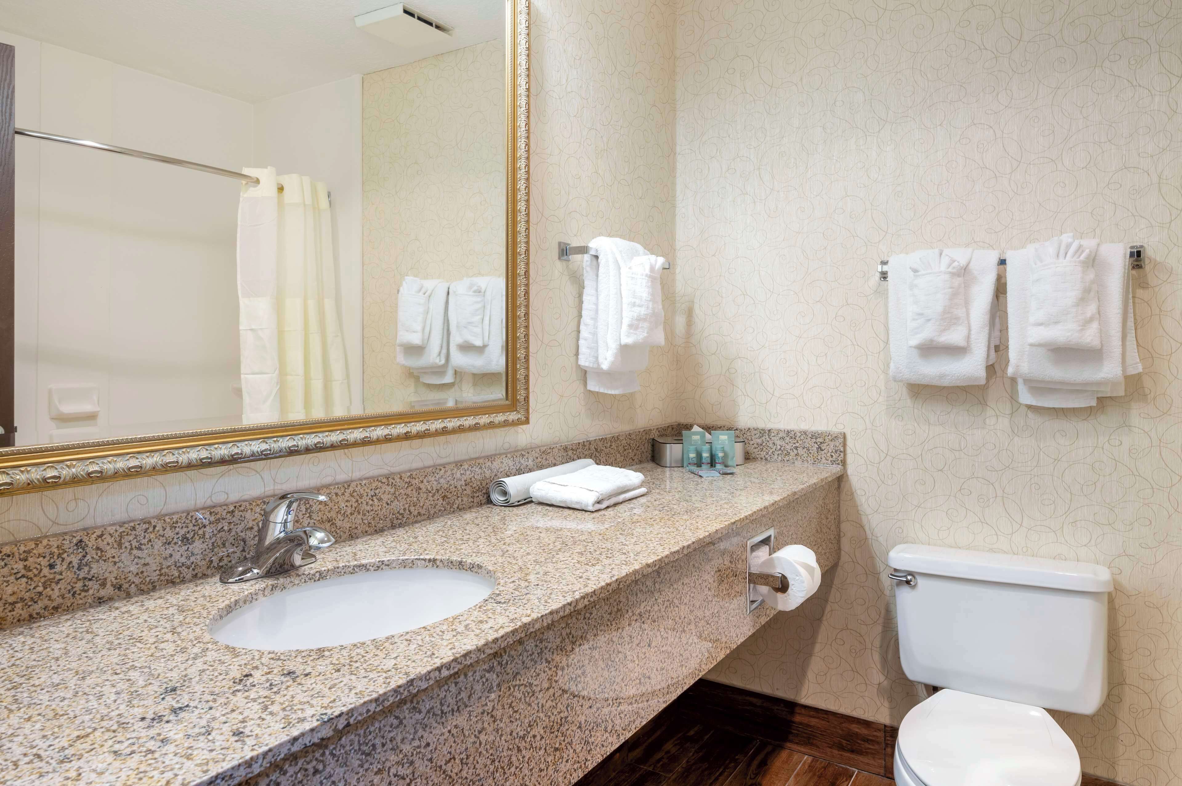 deep-soaking bathtub, hydromassage showerhead, hair dryer, towels