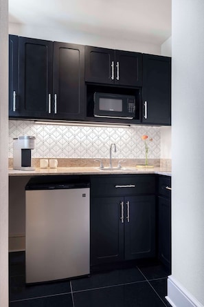 Fridge, microwave, coffee/tea maker