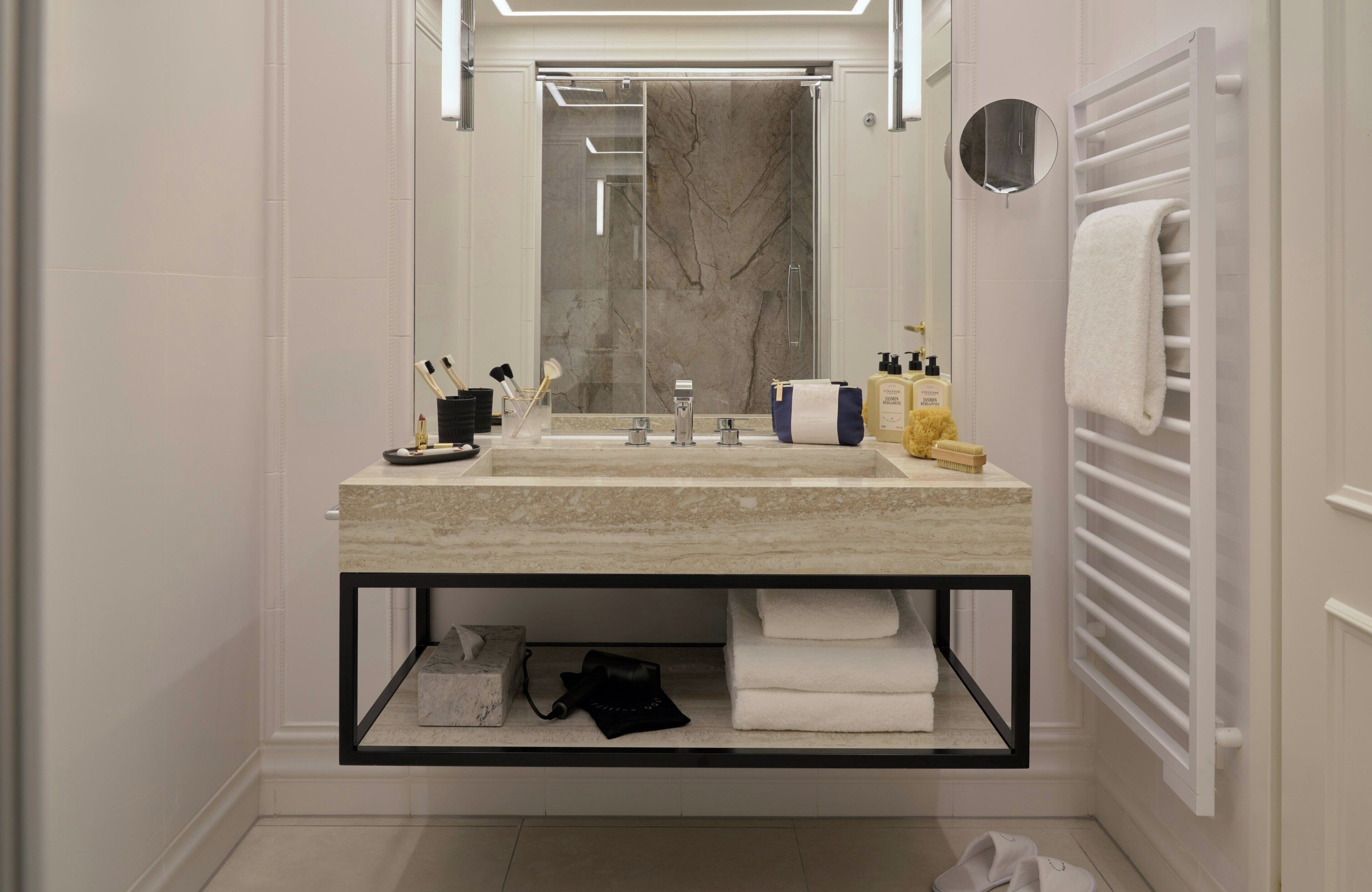 Shower, eco-friendly toiletries, hair dryer, towels