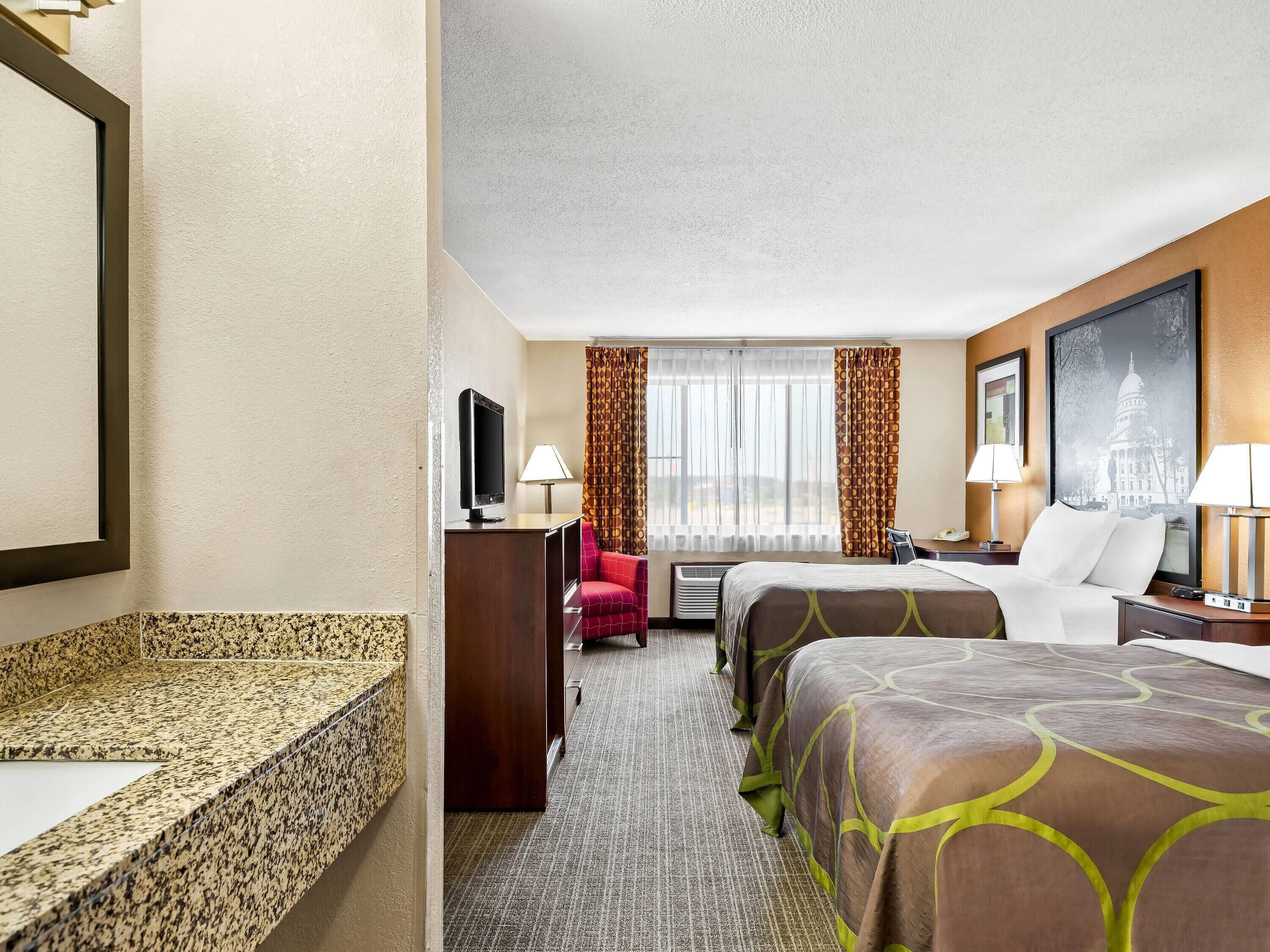 Room, 2 Double Beds, Non Smoking | In-room safe, desk, iron/ironing board, cribs/infant beds