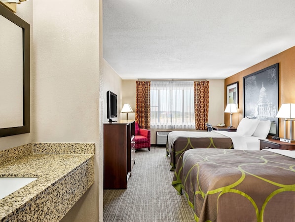 Room, 2 Double Beds, Non Smoking | In-room safe, desk, iron/ironing board, cribs/infant beds - Super 8 by Wyndham Sturtevant/Racine (Sturtevant)