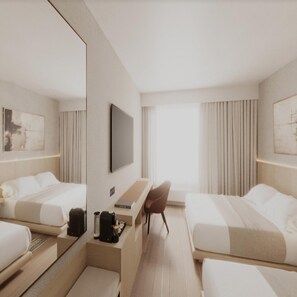 A hotel room with two beds, a desk, a chair, and a large mirror. - DoubleTree by Hilton Wilkes-Barre (Wilkes-Barre)