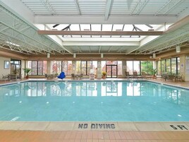 Indoor pool, open 9:00 AM to 9:00 PM, sun loungers