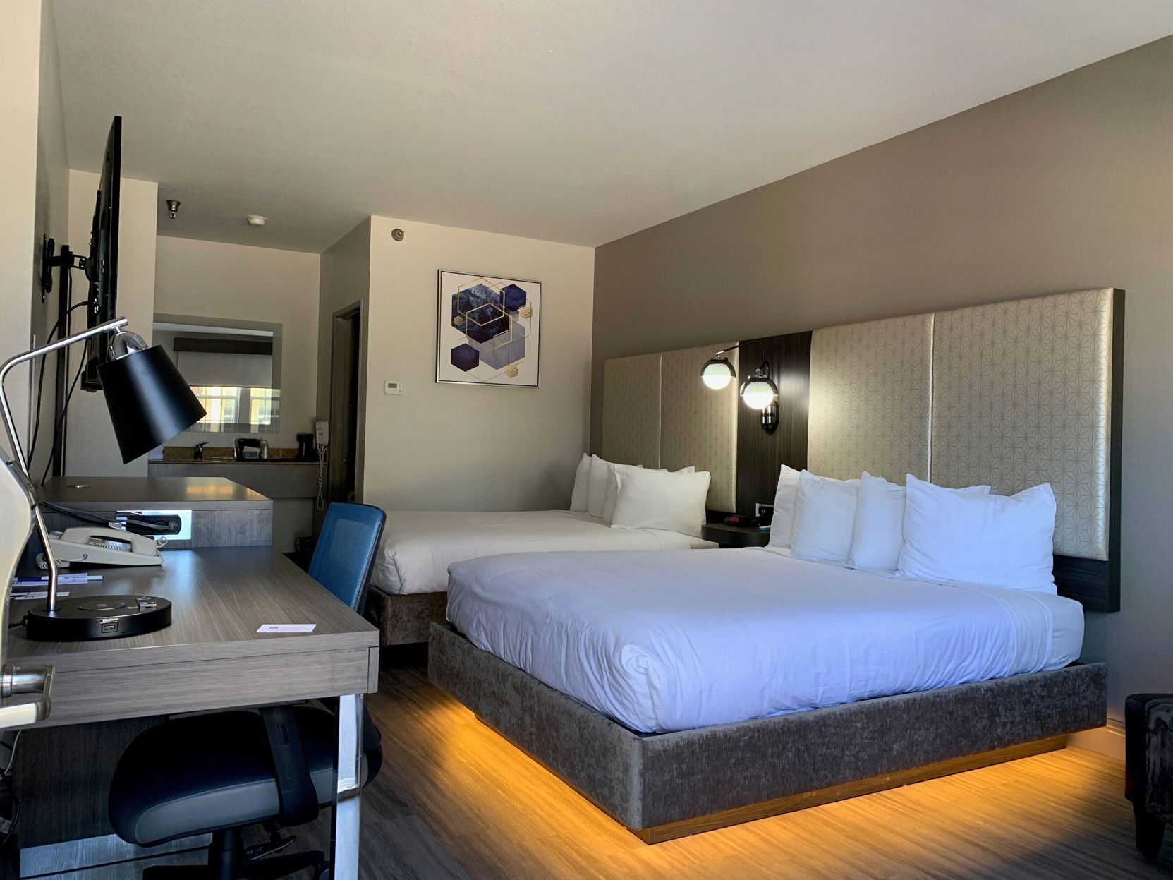 In-room safe, desk, laptop workspace, soundproofing