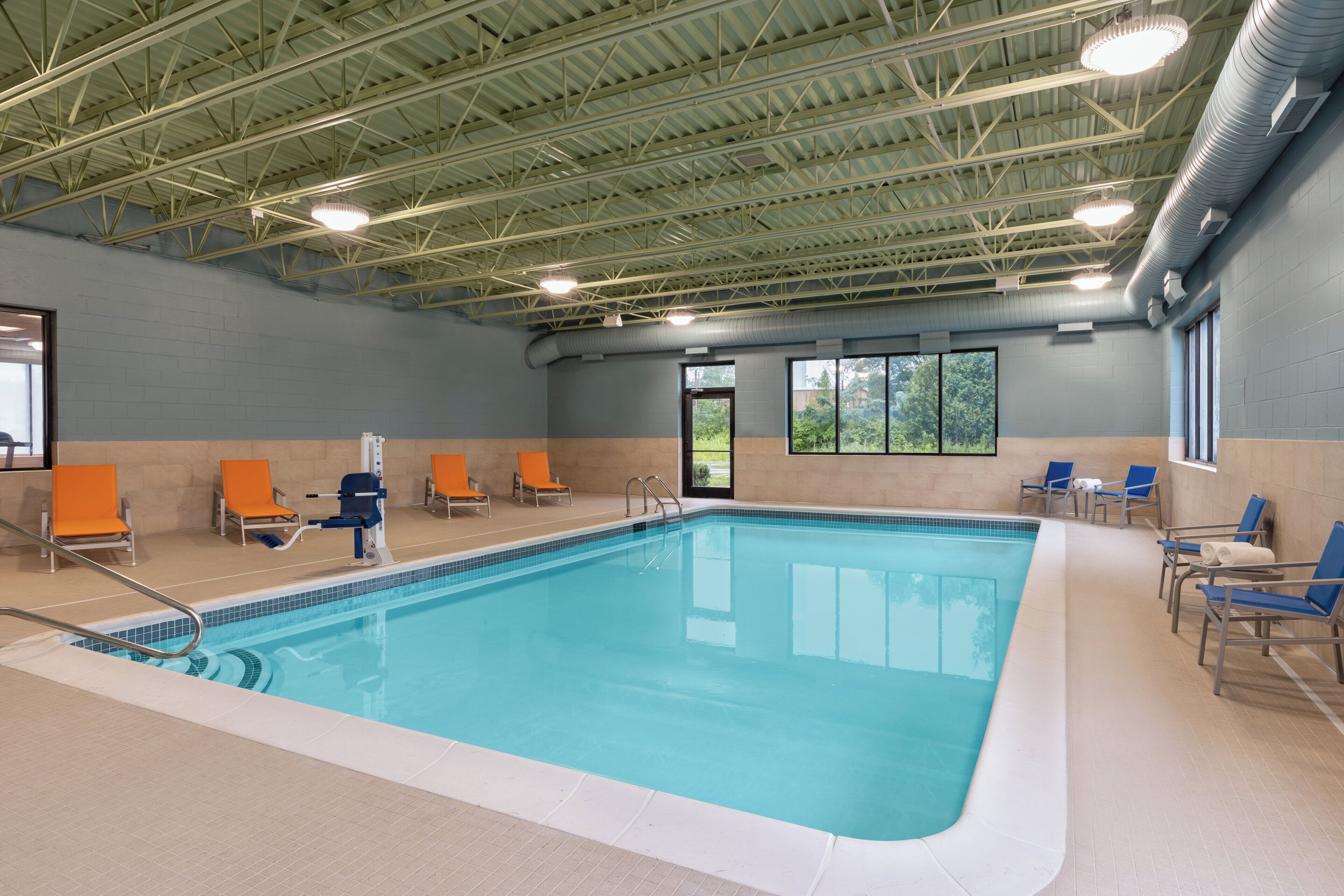 Indoor pool, outdoor pool, pool loungers