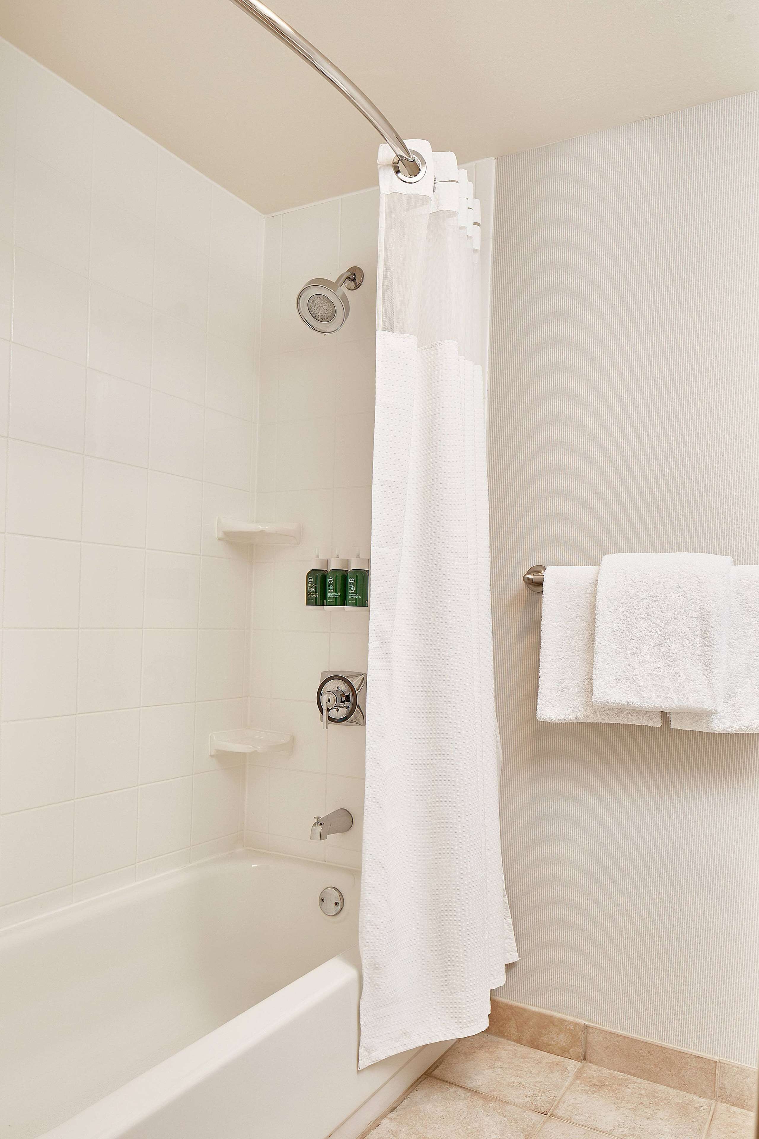 combined shower/bathtub, eco-friendly toiletries, hair dryer, towels