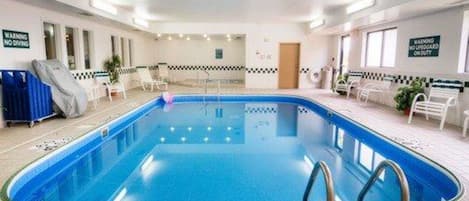 Indoor pool, open 9 AM to 10 PM, sun loungers