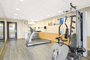 Stay fit on the go with our fully equipped fitness center featuring treadmills, weight benches, and cable machines.