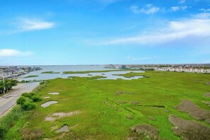 Stunning coastal views of marshland and water.