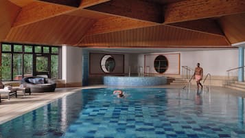 Indoor pool, open 7:00 AM to 9:00 PM, sun loungers