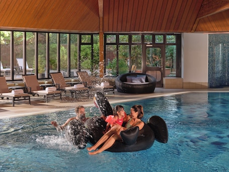 Indoor pool, open 7:00 AM to 9:00 PM, sun loungers