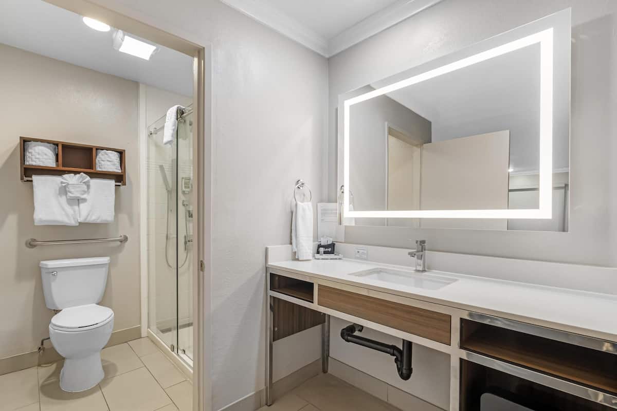 Standard Room, 2 Double Beds, Accessible, Bathtub | Bathroom | Shower, free toiletries, hair dryer, towels