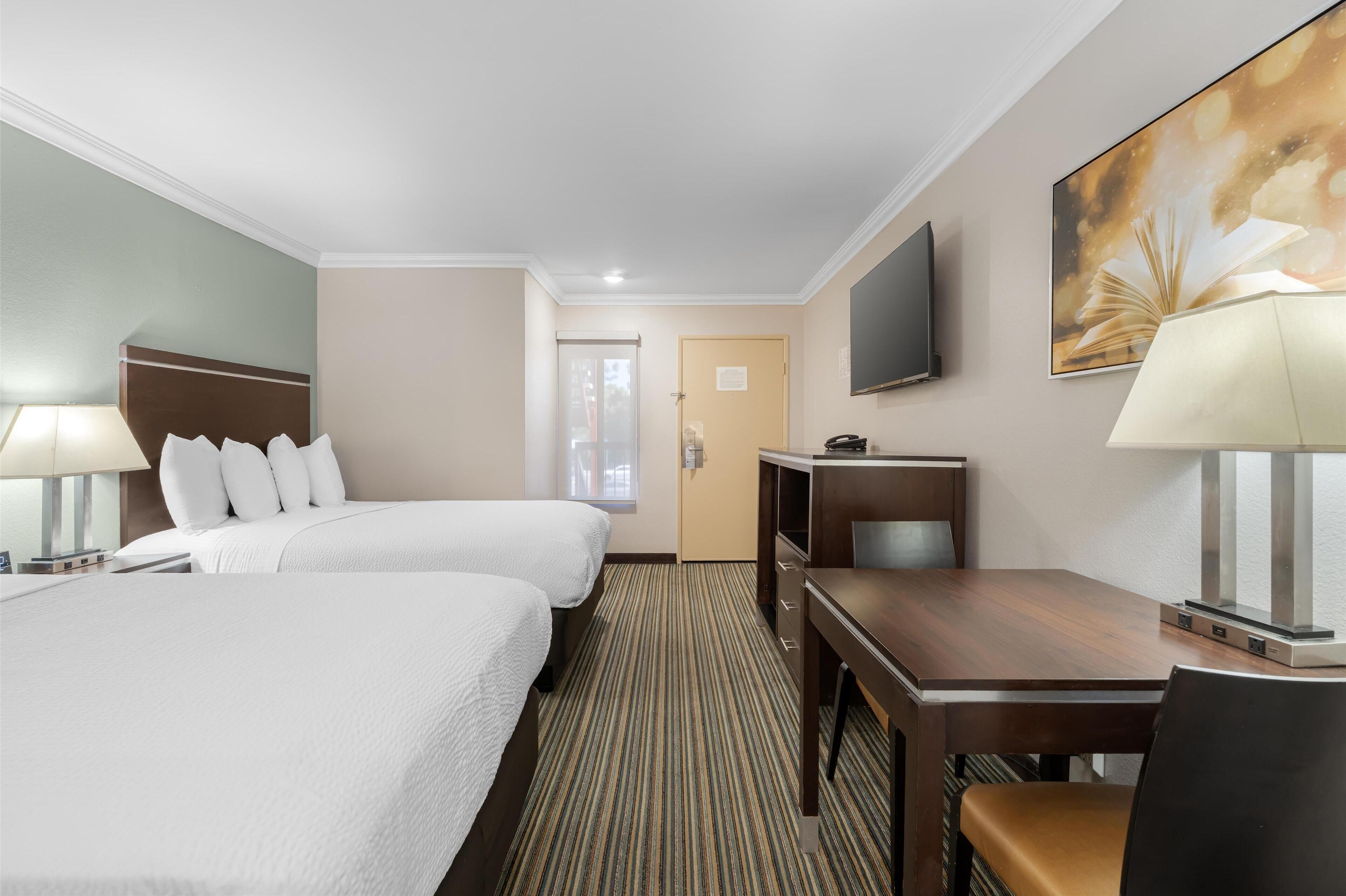 Standard Room, 2 Double Beds, Non Smoking, Refrigerator & Microwave | In-room safe, desk, laptop workspace, iron/ironing board