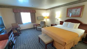 Desk, laptop workspace, blackout curtains, iron/ironing board