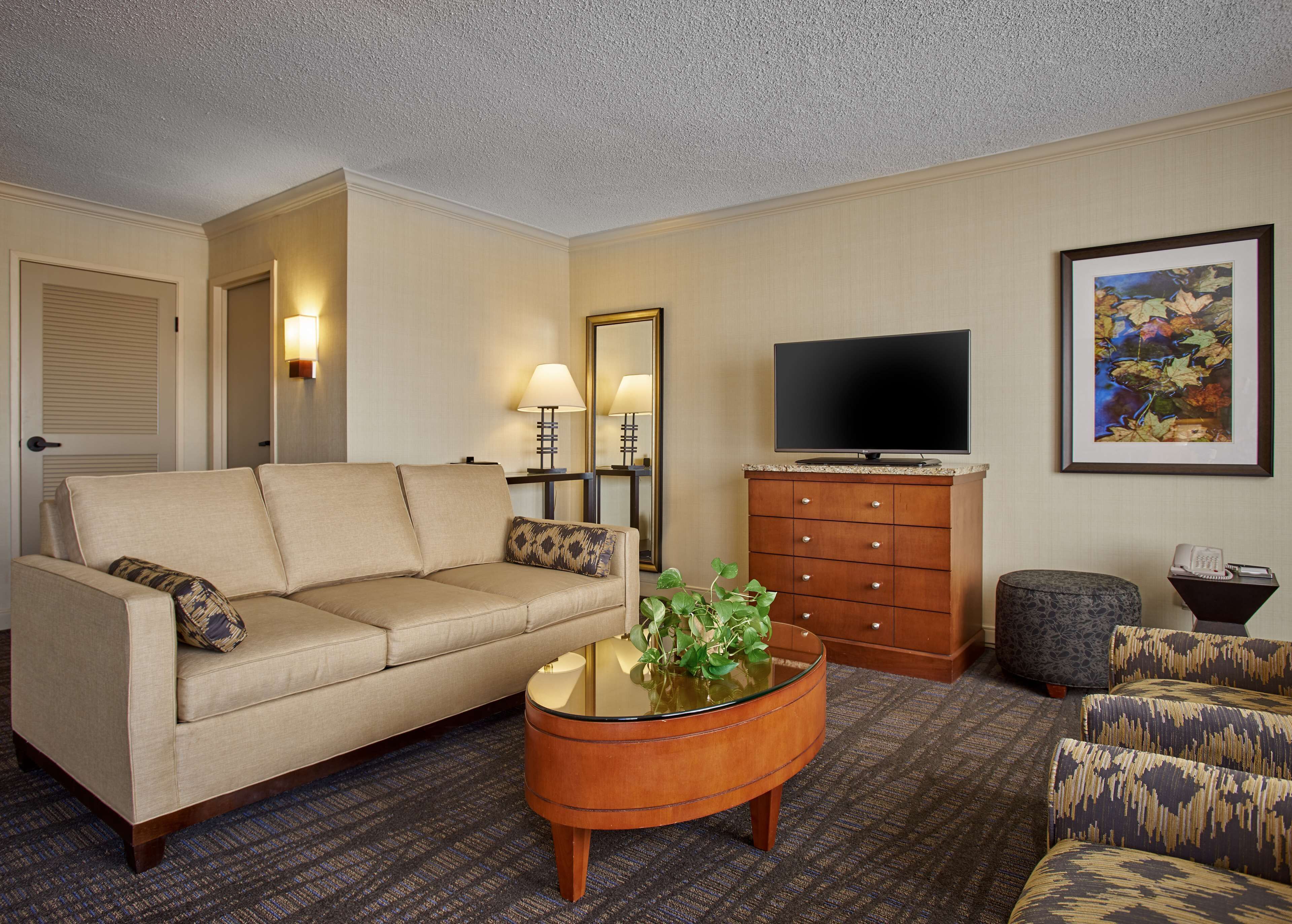 parlor, king murphy bed and sofa bed | living area | 65-inch lcd tv with satellite channels, tv, pay films