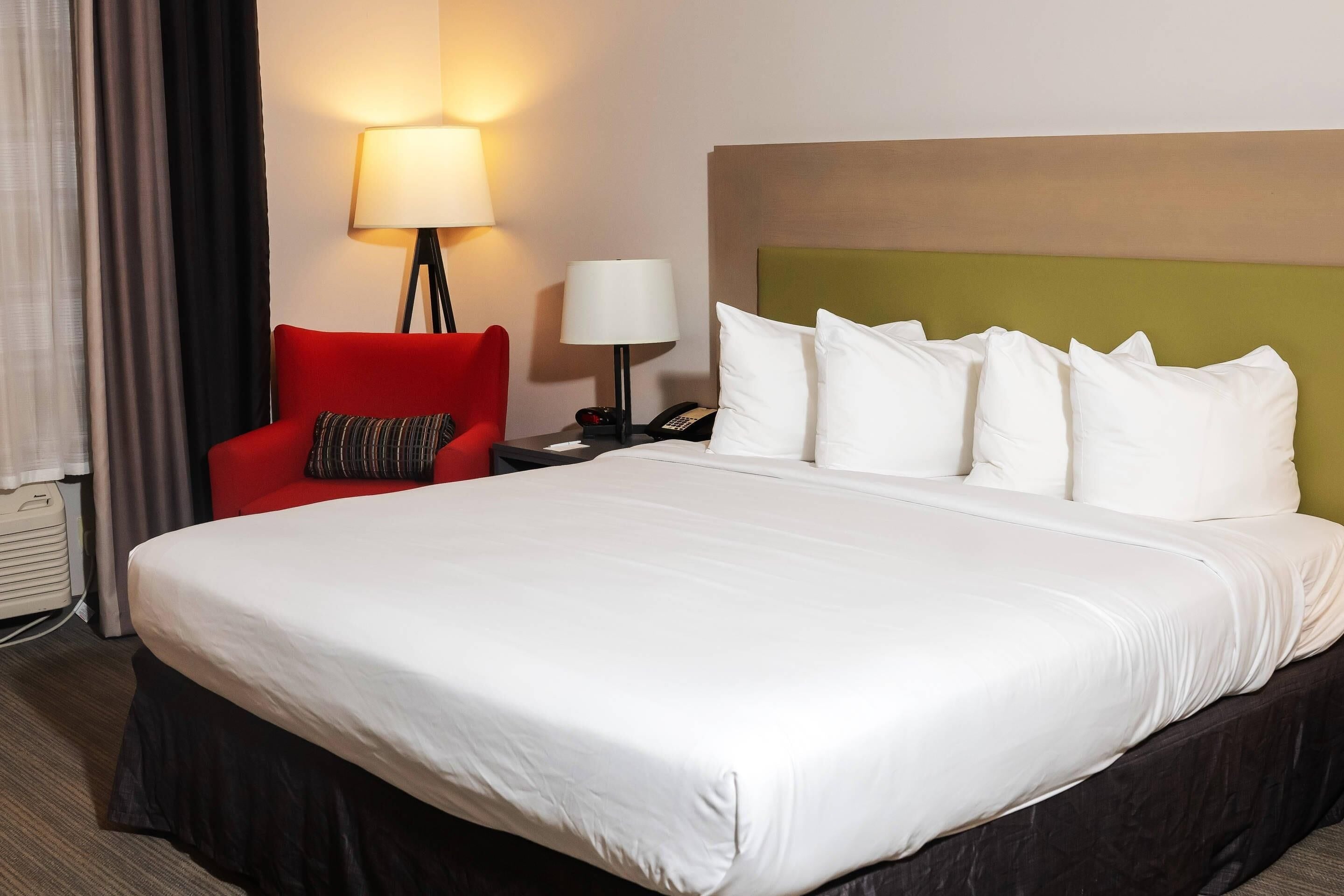 Hypo-allergenic bedding, desk, laptop workspace, iron/ironing board