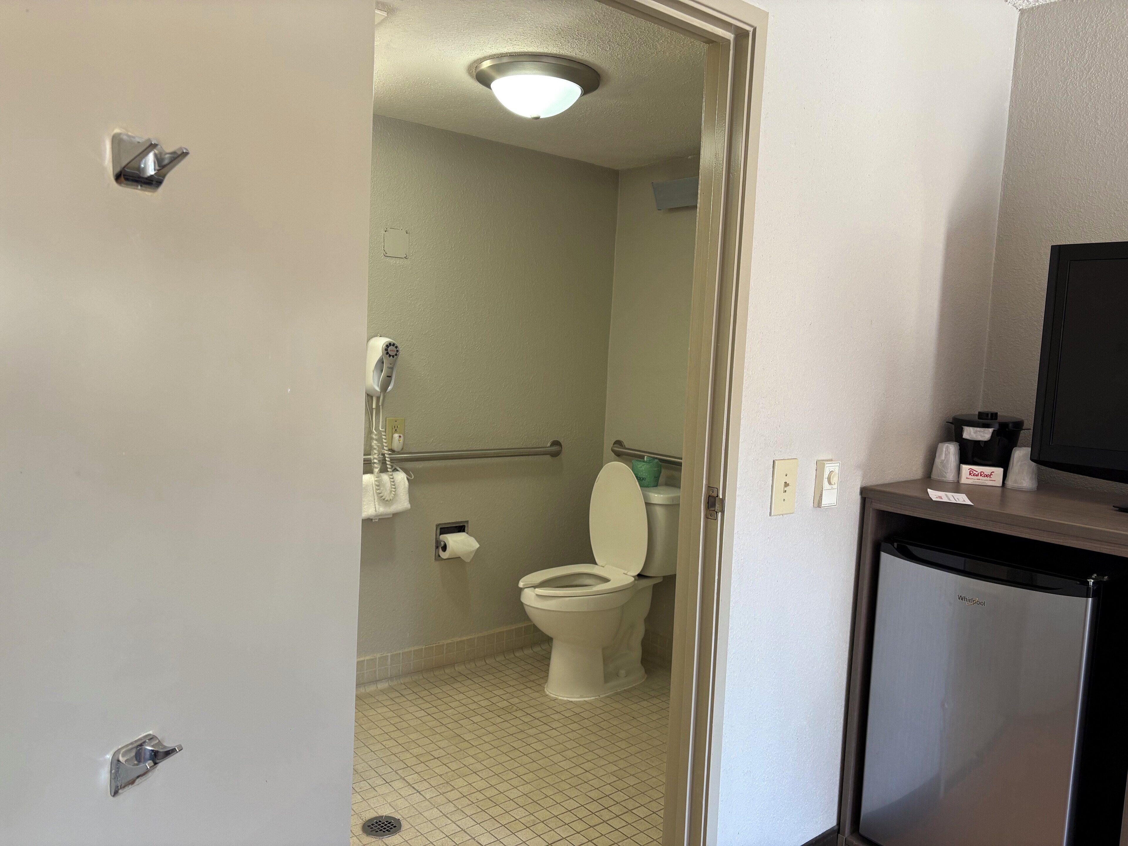 deluxe room, 1 king bed, accessible, non smoking (roll-in shower) | bathroom | eco-friendly toiletries, hair dryer, towels, soap