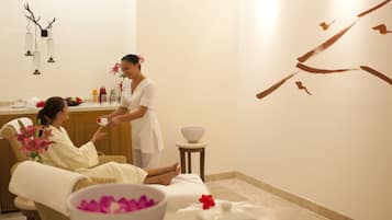 Outdoor treatment area, sauna, hot tub, body treatments, mud baths