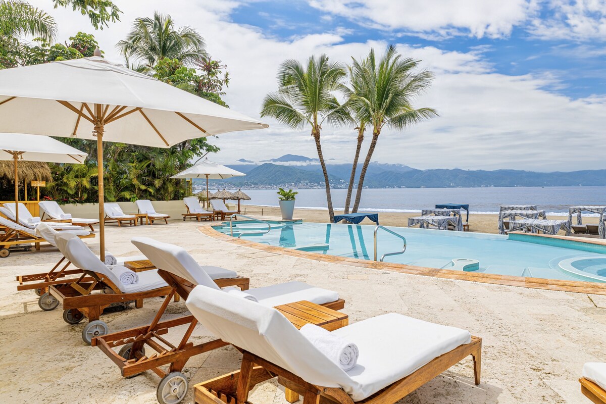 Casa Velas pool area near the beach and overlooking the mountains.