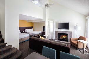 Family Suite, Multiple Beds, Fireplace | Premium bedding, in-room safe, desk, laptop workspace
