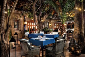 Outdoor pool, pool umbrellas, pool loungers