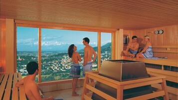 Sauna seca, banheira de hidromassagem, sauna a vapor