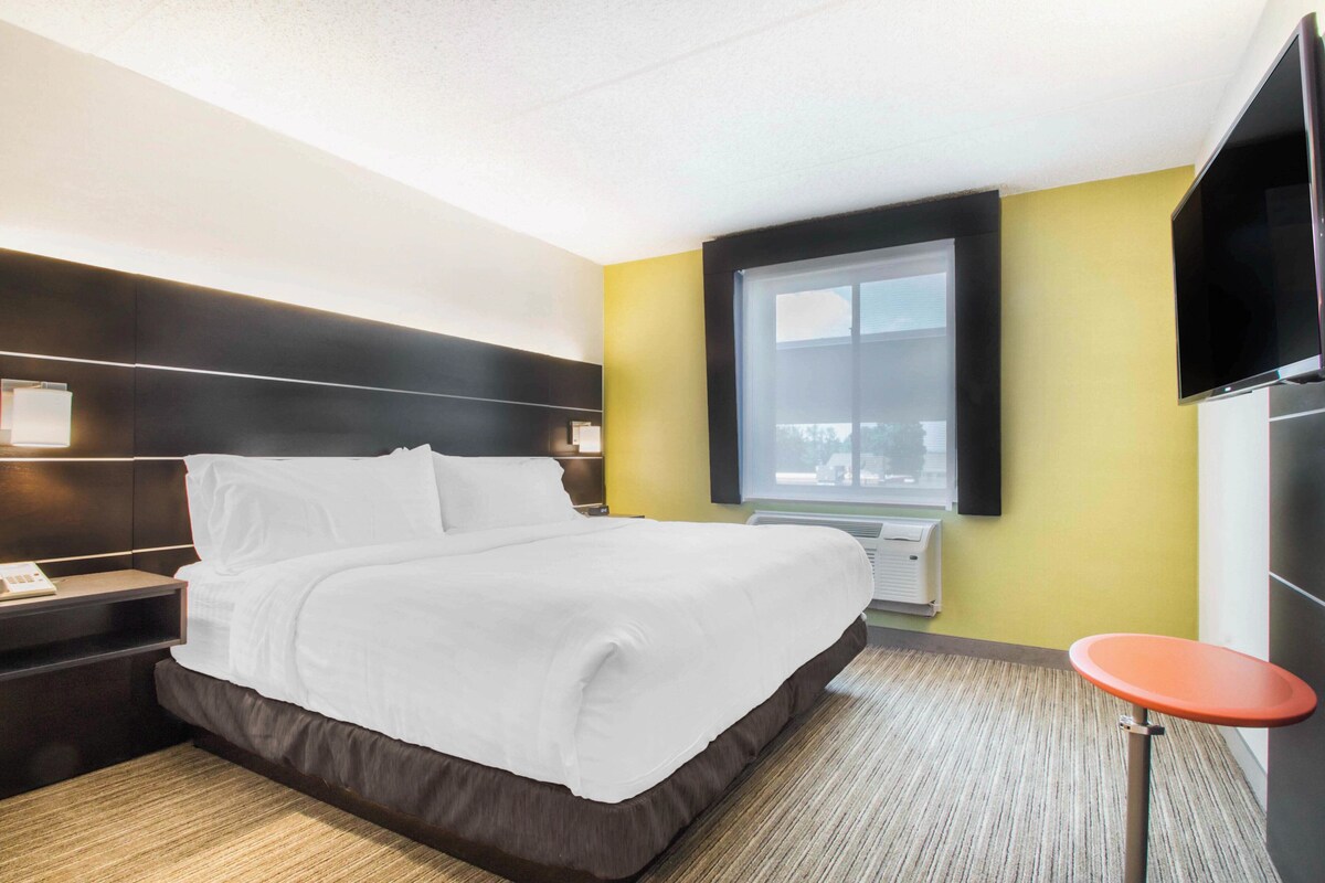 Suite, 1 cama de matrimonio grande con sofá cama (Accessible Tub) | Ropa de cama de alta calidad y edredones de plumas