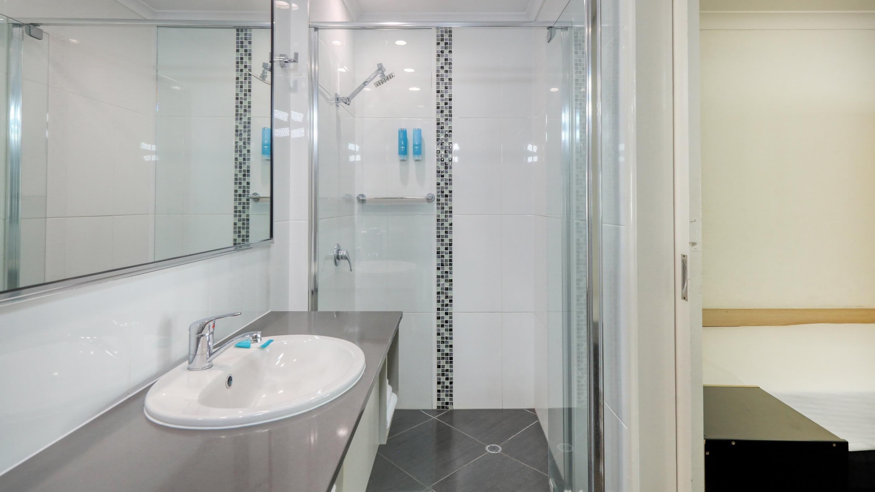 Combined shower/bathtub, eco-friendly toiletries, hair dryer, towels