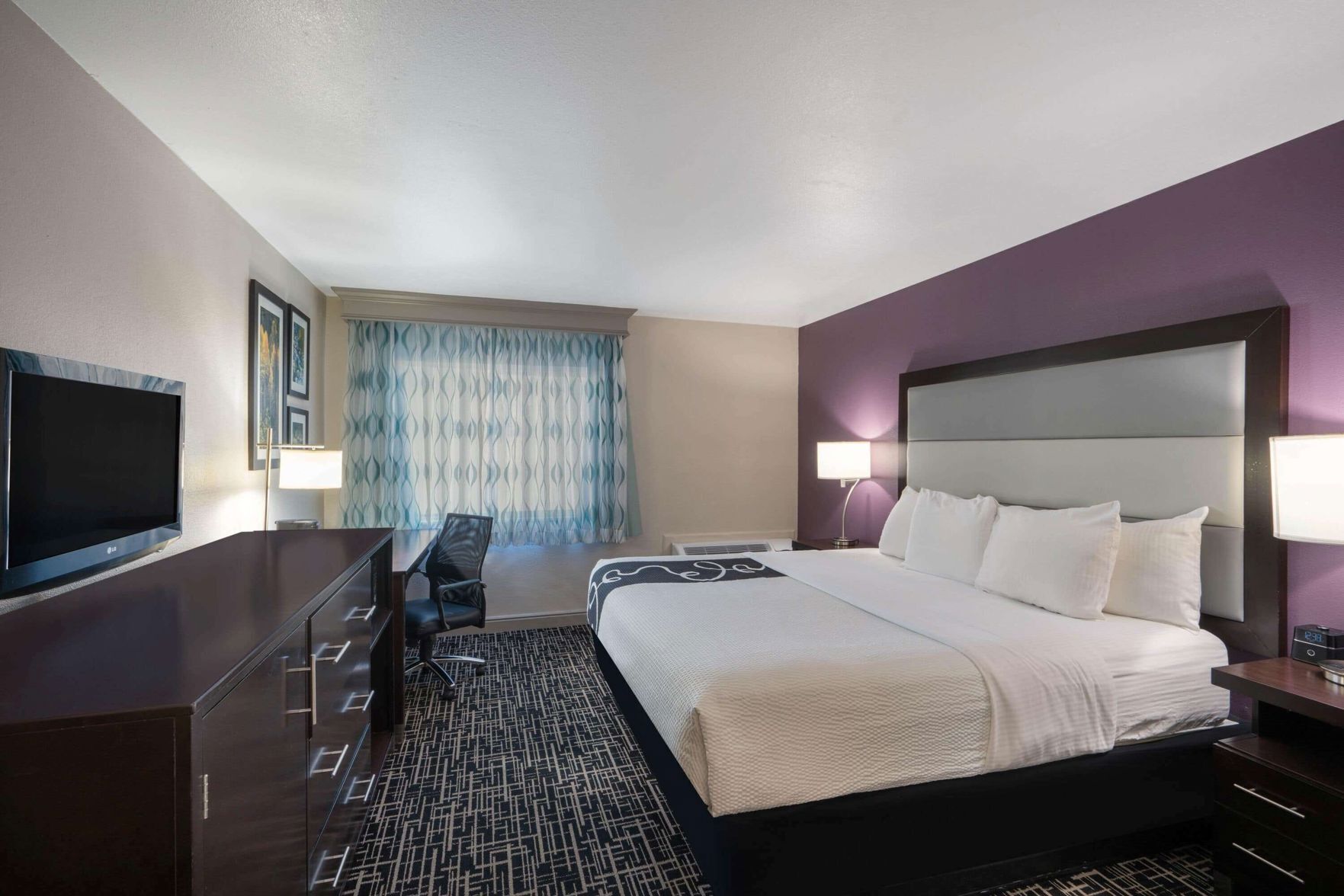 Premium bedding, desk, blackout drapes, iron/ironing board