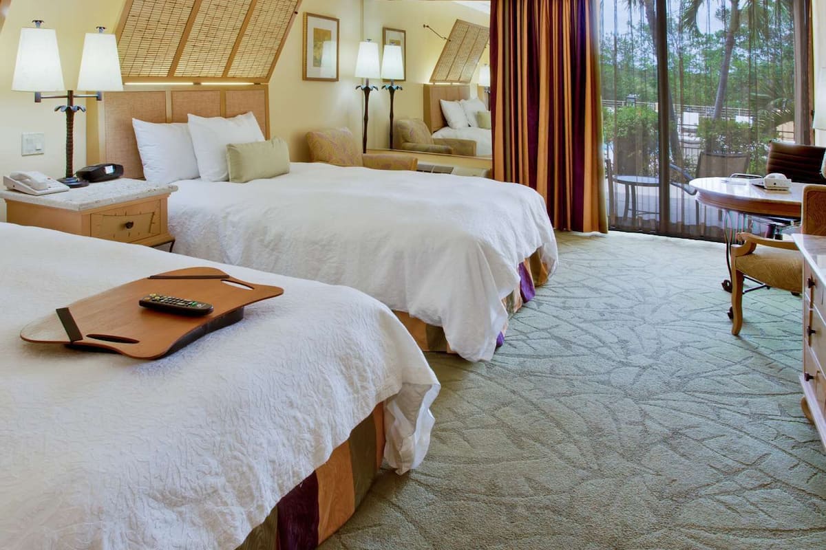 room, 2 double beds | in-room safe, desk, blackout curtains, iron/ironing board