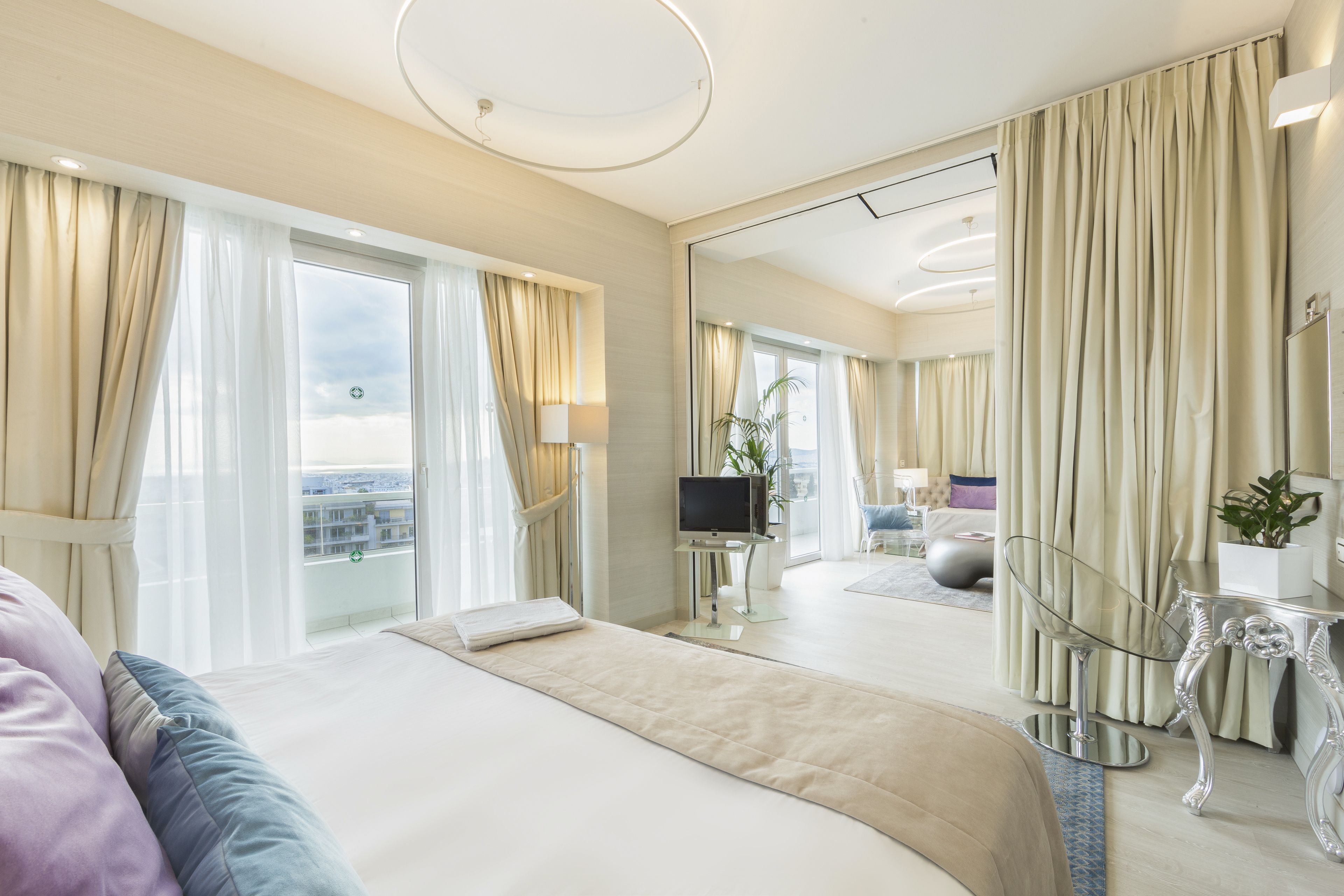 deluxe suite with corner balcony and panoramic acropolis view | premium bedding, minibar, in-room safe, individually decorated