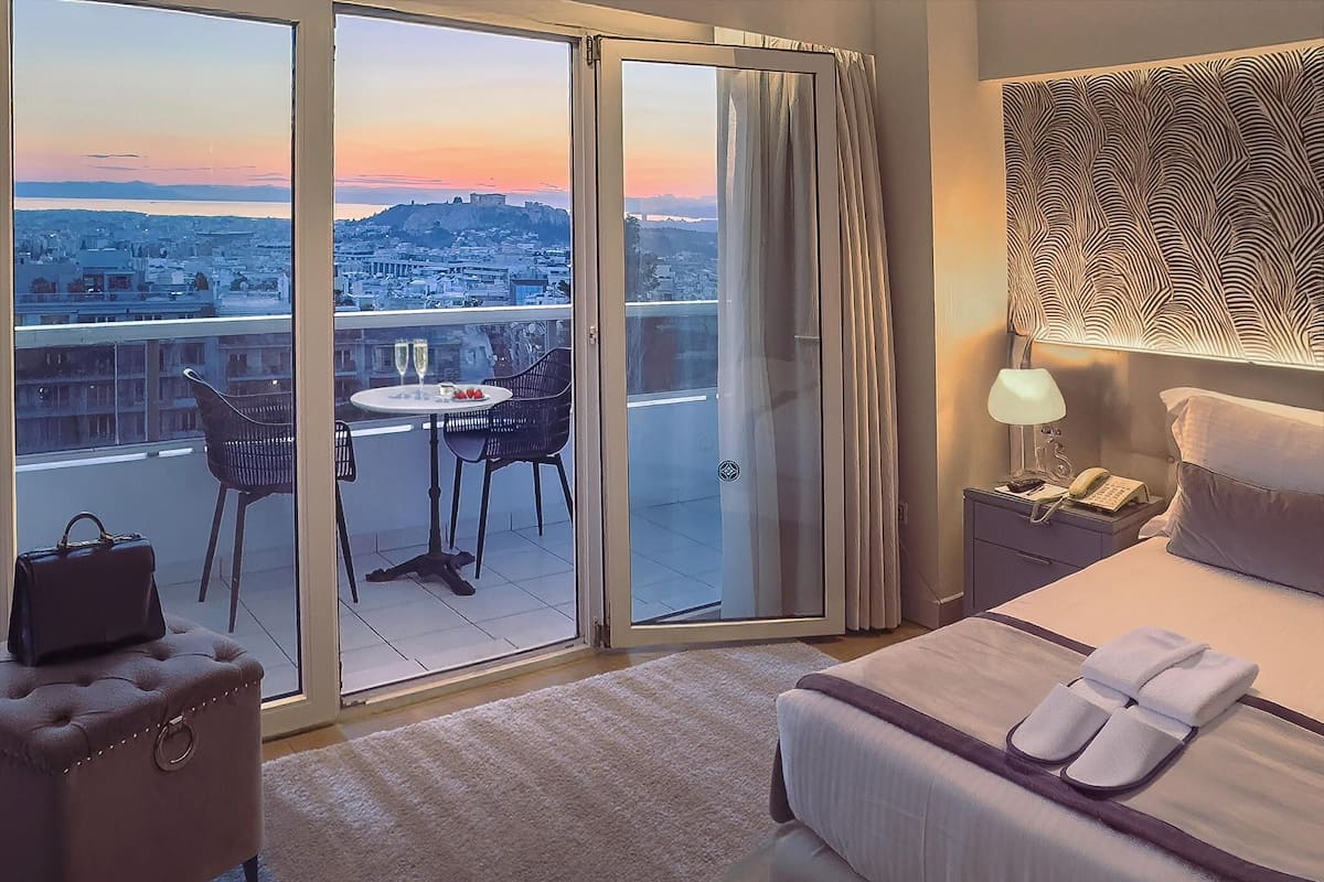 Premium Room with Private Balcony and Panoramic Acropolis View | Premium bedding, minibar, in-room safe, individually decorated