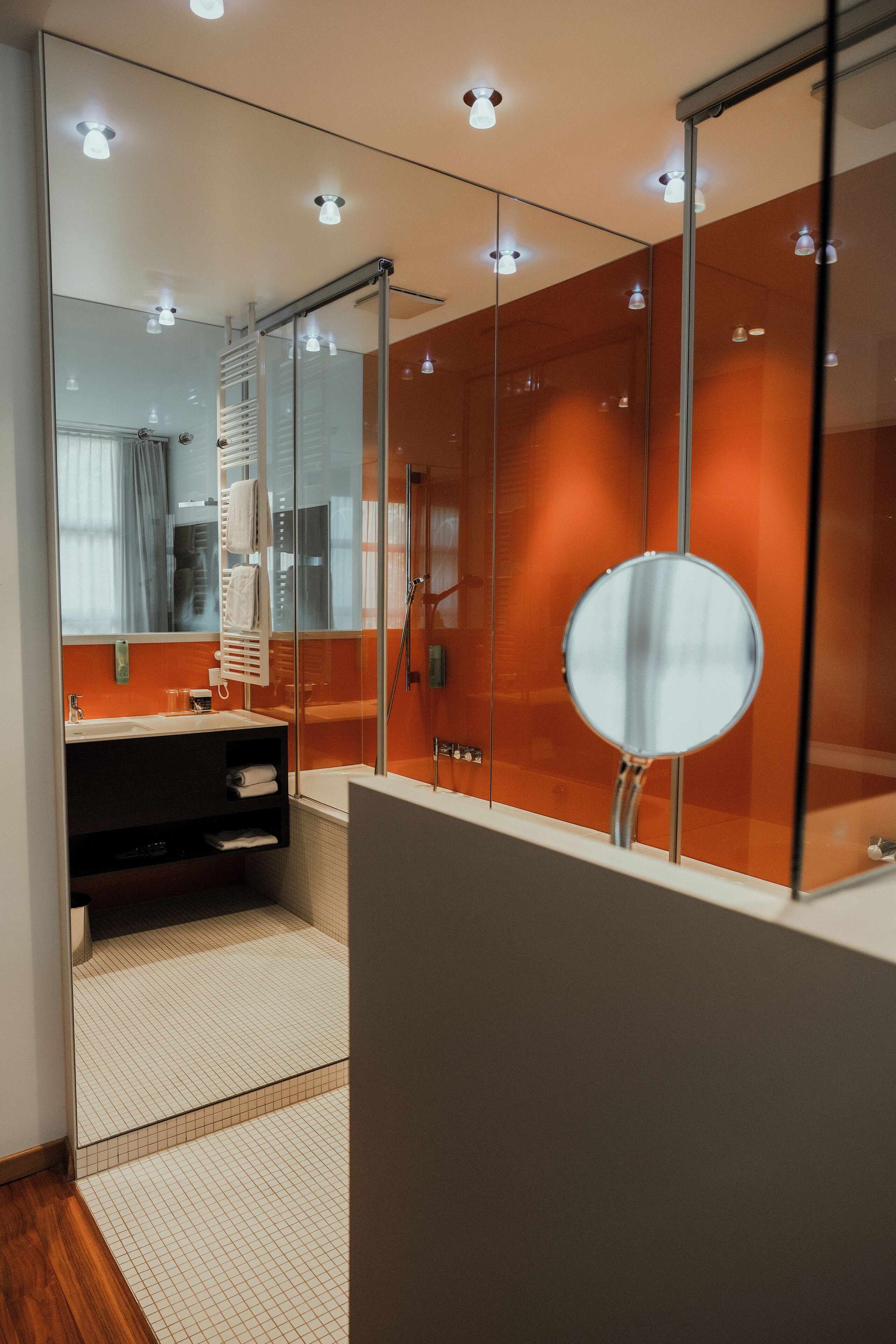 studio suite, 1 king bed, bathtub, park view | bathroom | separate bathtub and shower, rainfall showerhead, designer toiletries