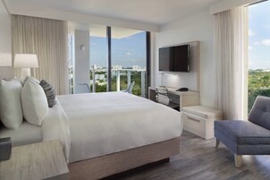 Premium bedding, pillowtop beds, desk, laptop workspace