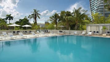 Piscina all'aperto, cabine incluse nel prezzo, lettini